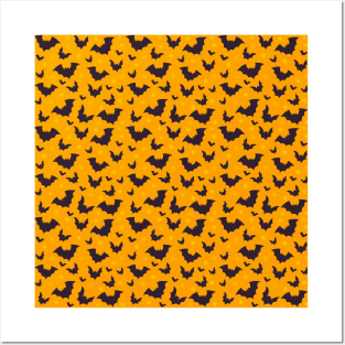 Bats & Stars - Fun Halloween 2019 Cute Spooky Orange Black Pattern Posters and Art